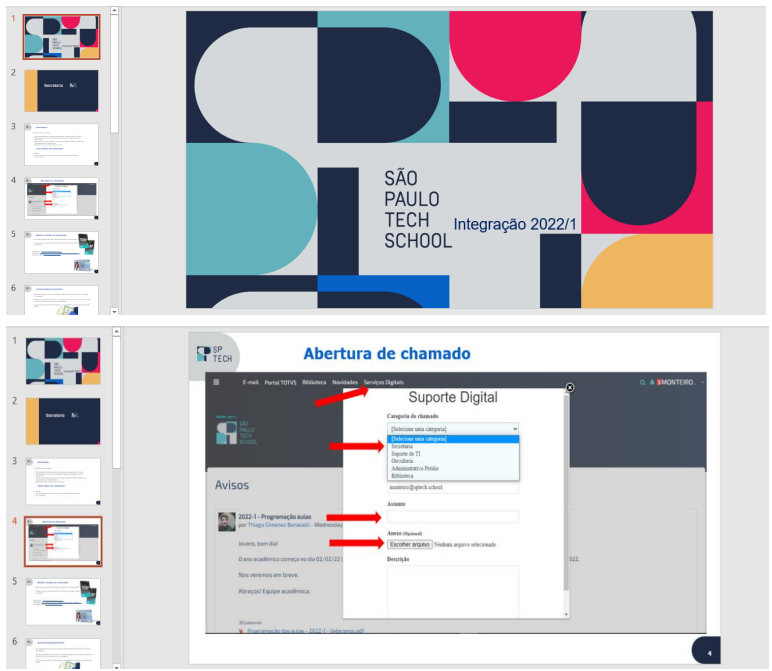 Imagem: Recortes da apresentação da Integração: